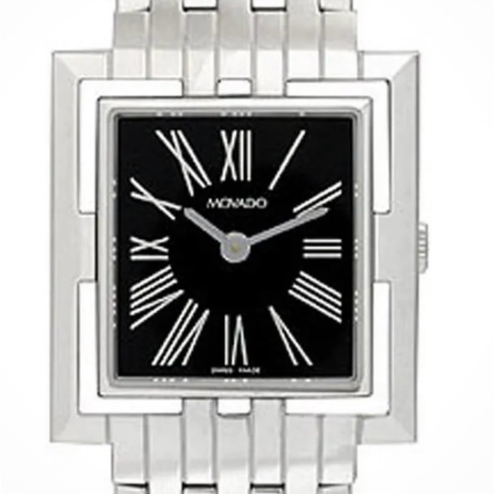 Movado Esperanza Square Black Dial Stainless Steel Watch with Roman Numerals